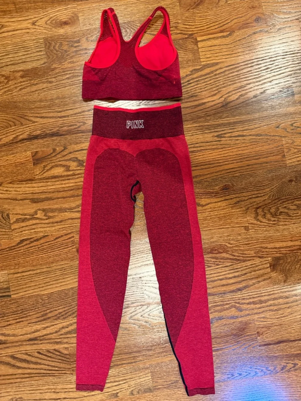 PINK Victoria's Secret Red Seamless Active Leggings and Sports Bra Set - Picture 2 of 5